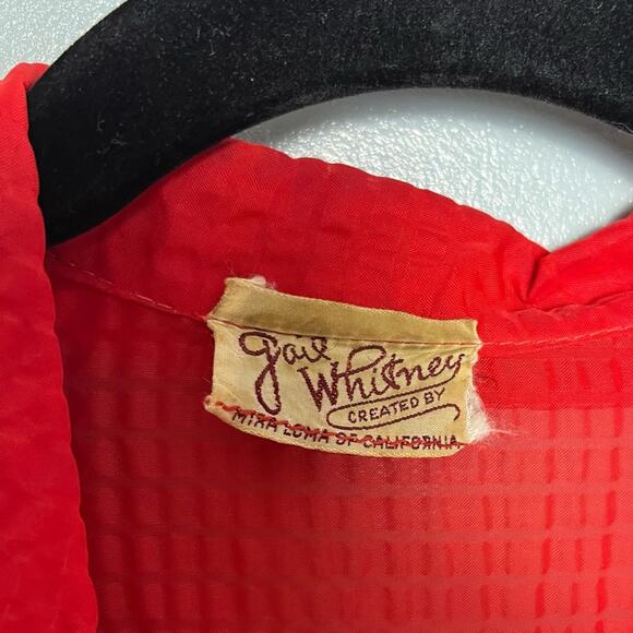 Vintage 1940s Gail Whitney Button Up Midi Dress Sheer Textured Cherry Red - Picture 6 of 10